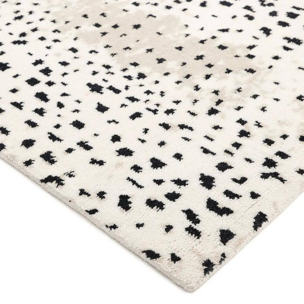 Ivory and Black Hand-Knotted Wool 8' x 10' Area Rug