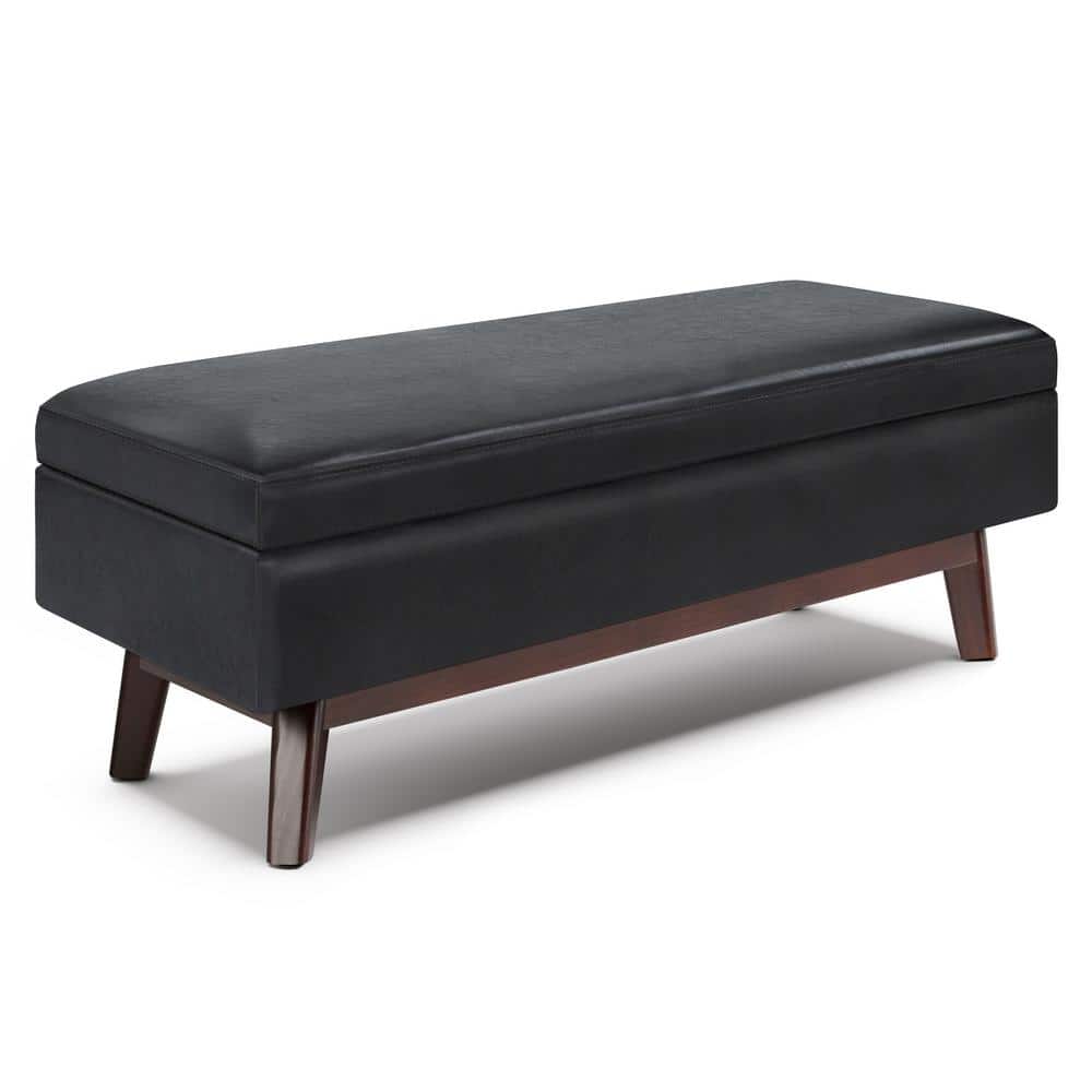Owen Mid Century Modern Black Rubberwood Cocktail Ottoman