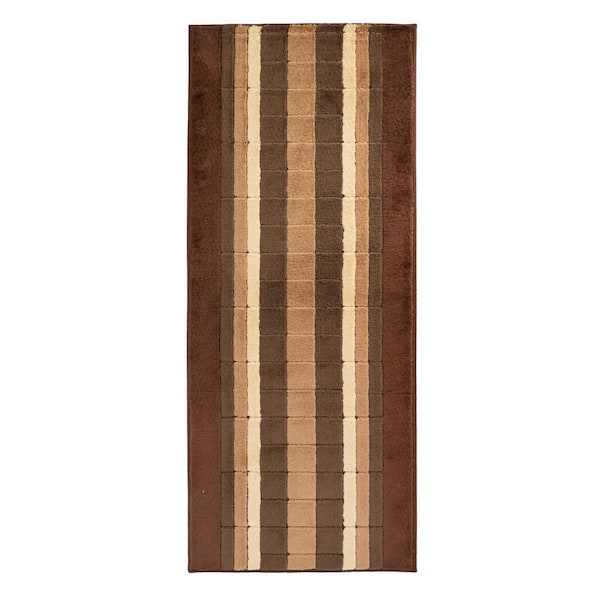 Custom Size Runner Rug Stripes Collection Brown 26 in. W x 144 in. L Stair Runner 26 sq. ft.
