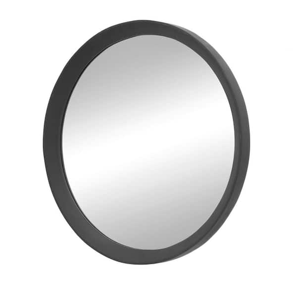 Aoibox Wall Decor 19.8 in. W x 1.3 in. H Mango Wood Round Framed Black Mirror for Bathroom, Entryway Console, Etc