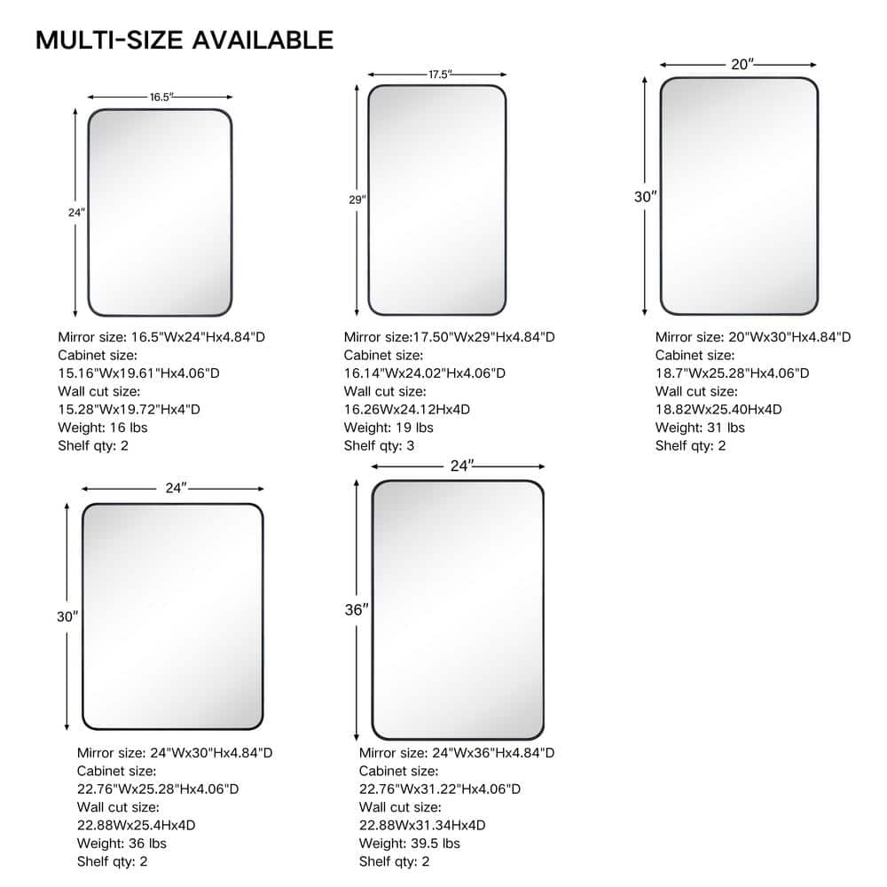 Garnes Black Metal Medicine Cabinet with Mirror, 24'' x 36''