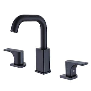 8 in. Simple Widespread Double Handle Bathroom Faucet Sink Faucet 3 Holes Vanity Basin Taps with Valve in Matte Black