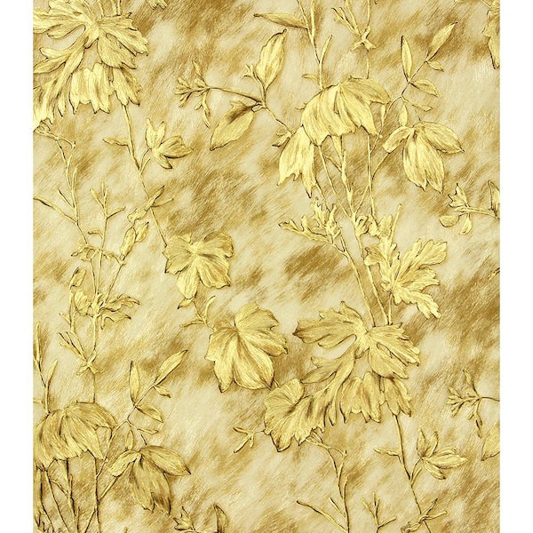 Brewster Portofino Gold Cow Leaves Gold Wallpaper Sample