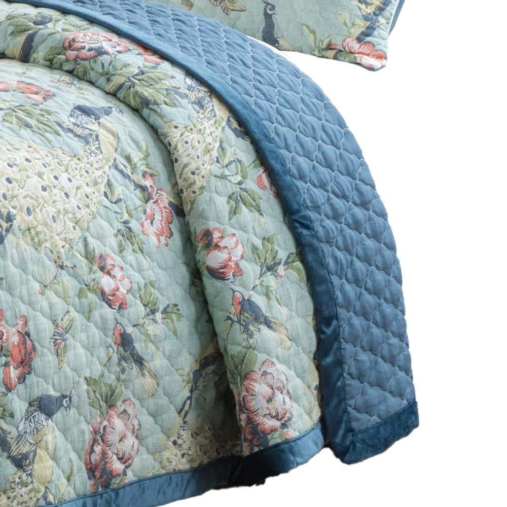 Blue and Green Reversible Microfiber Queen Quilt Set