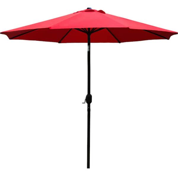 Unbranded 9 ft. Aluminum Pole Market Push Button Tilt Patio Umbrella in Red