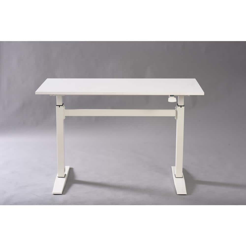 White Adjustable Height Standing Office Desk with Wood Top