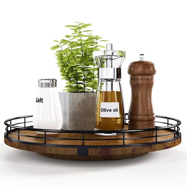 12 in. Walnut Wood Round Wooden Lazy Susan Turntable Organizer for Kitchen Cabinet, Pantry, and Dining Table Storage