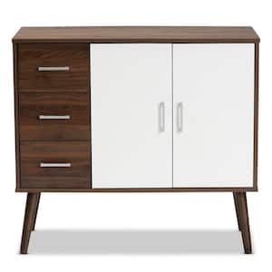 Leena Walnut Brown and White Sidebord with 3-Drawer