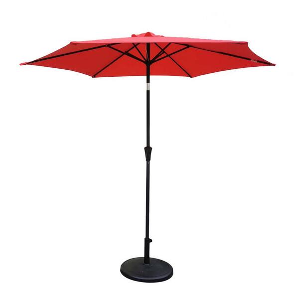 Tunearary 8.8 ft. Aluminum Push Button Tilt and Crank Lift Patio Market Umbrella with 42 lbs. Round Resin Umbrella Base in Red