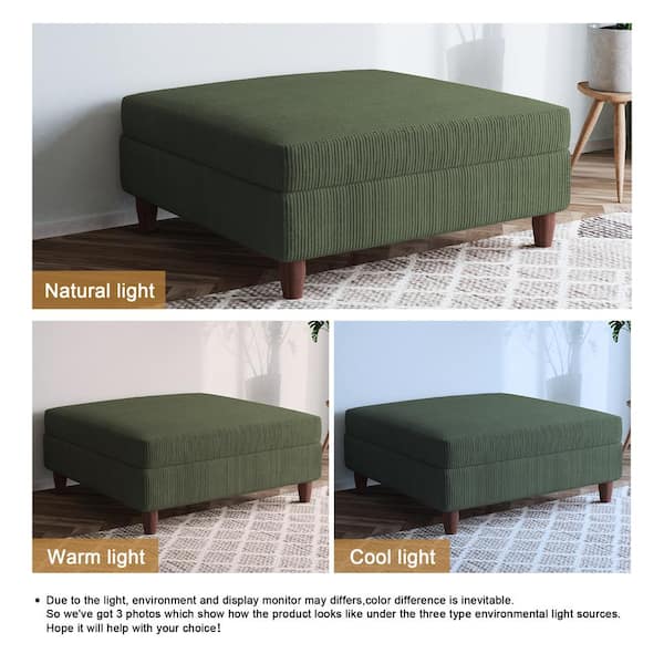 Modular Sectional Sofa With Storage Ottoman - Corduroy Fabric, Green, Convertible Cloud Couch For Living Room