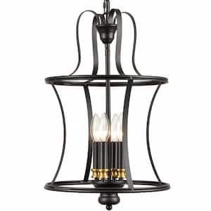 4-Light Black No Decorative Accents Shaded Cylinder Chandelier for Dining Room;Foyer with No Bulbs Included
