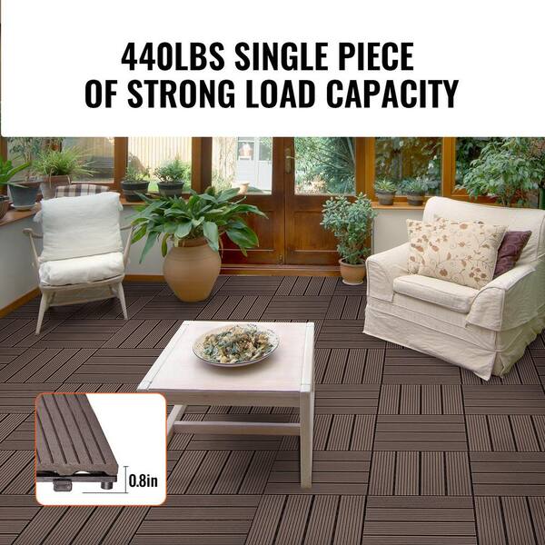 Angel Sar 12 in. x 24 in. x 0.8 in. 10-Pieces Light Brown DIY Interlocking Decking Tiles, Wood Plastic Composite Patio Deck Tiles