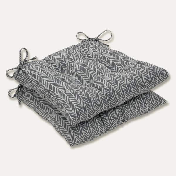 Pillow Perfect 19 x 19 2-Piece Outdoor Dining chair Cushion in Grey/Ivory Herringbone