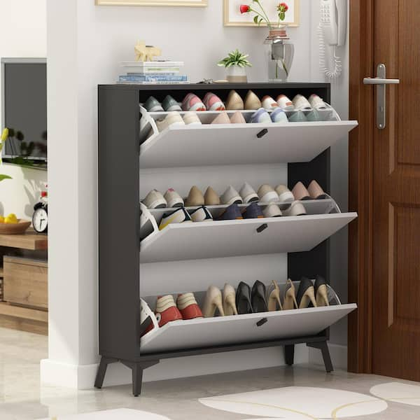 47.2 in. H x 35.4 in. W Gray Wood 24-Shoes Shoe Storage Cabinet