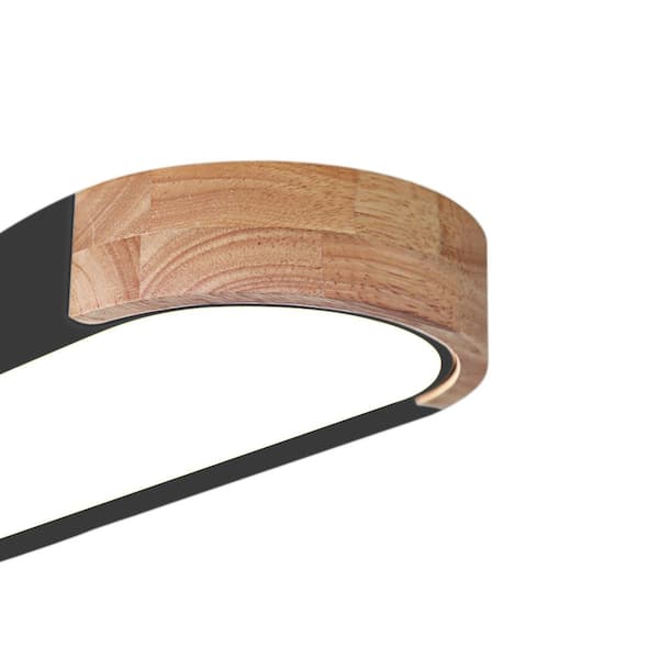 HUOKU Lumin 38 in. W 1-Light Black and Wood Integrated LED