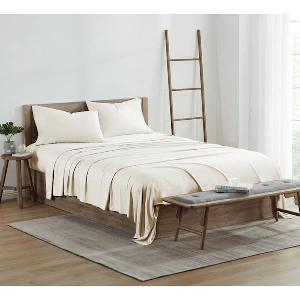 Kathy Ireland Solid 300TC 4-Piece Ivory Bamboo Queen Sheet Set