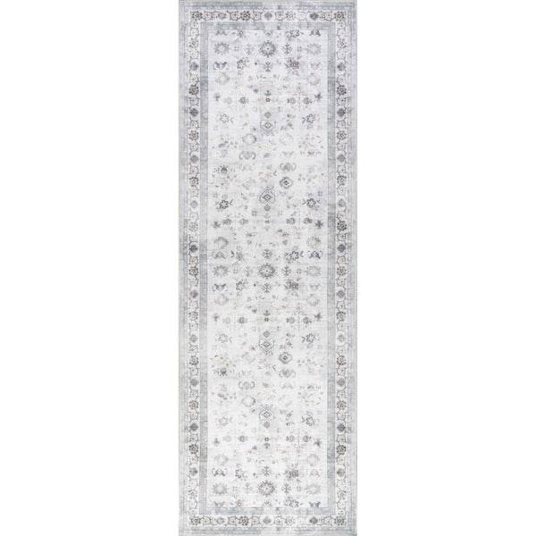 RUGS USA Dayflower Vintage Machine Washable Light Grey 3 ft. x 8 ft. Indoor/Outdoor Patio Runner Rug