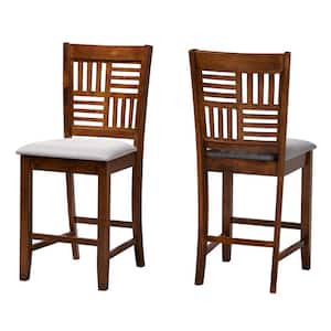 Deanna 25.4 in. Grey and Walnut Brown Wood Counter Stool (Set of 2)