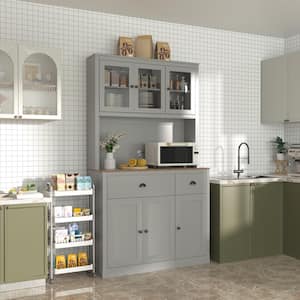 Gray Kitchen Pantry Cabinet Storage with Adjustable Shelves, Buffet Cupboard and Microwave Stand