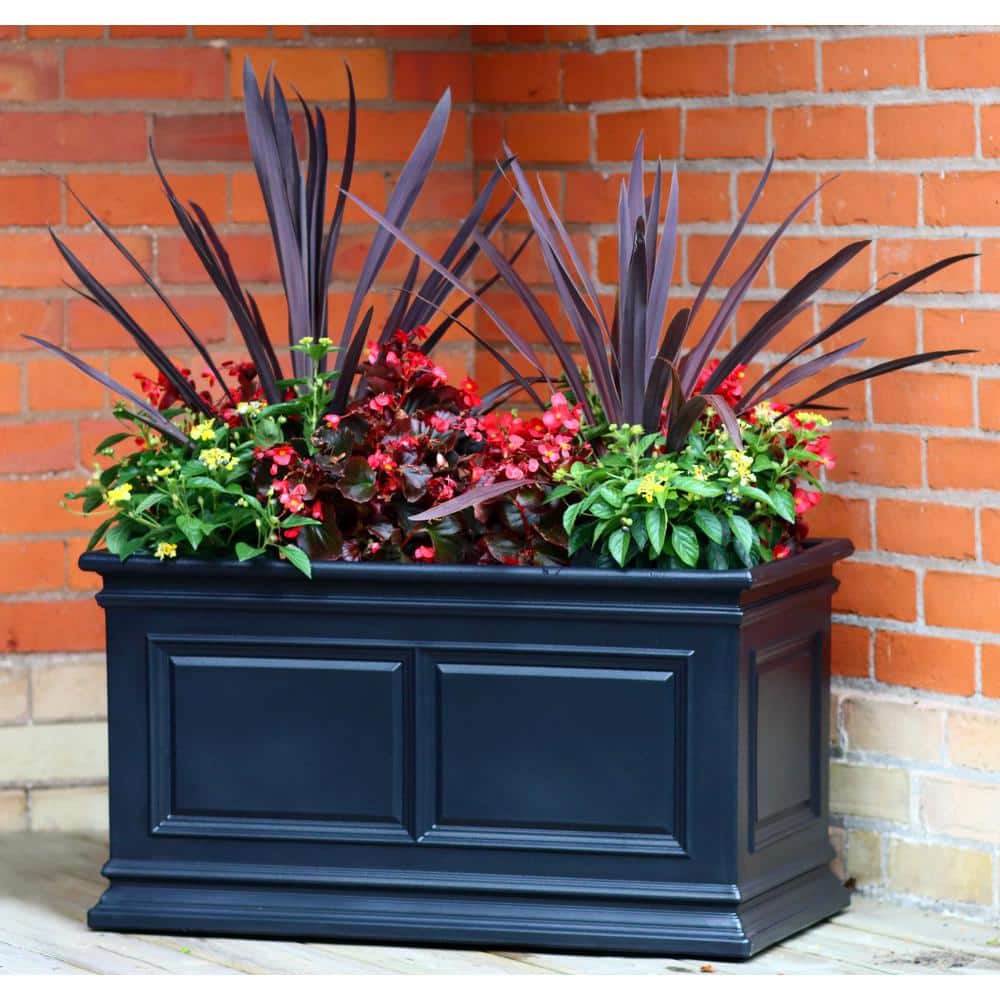 Large Black Self-Watering Rectangular Outdoor Planter