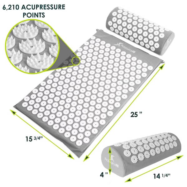 Onzin benzine opblijven PROSOURCEFIT Grey 25 in. x 15.75 in. Acupressure Mat and Pillow Set for  Back/Neck Pain Relief and Muscle Relaxation (2.73 sq. ft.)  ps-1206-accuset-grey - The Home Depot