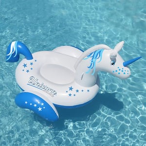 108 in. x 73 in. White/Blue Giant Ride-On Unicorn Pool Float