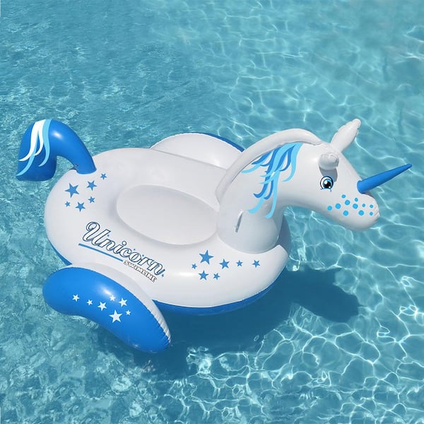 Swimline 108 in. x 73 in. White/Blue Giant Ride-On Unicorn Pool Float