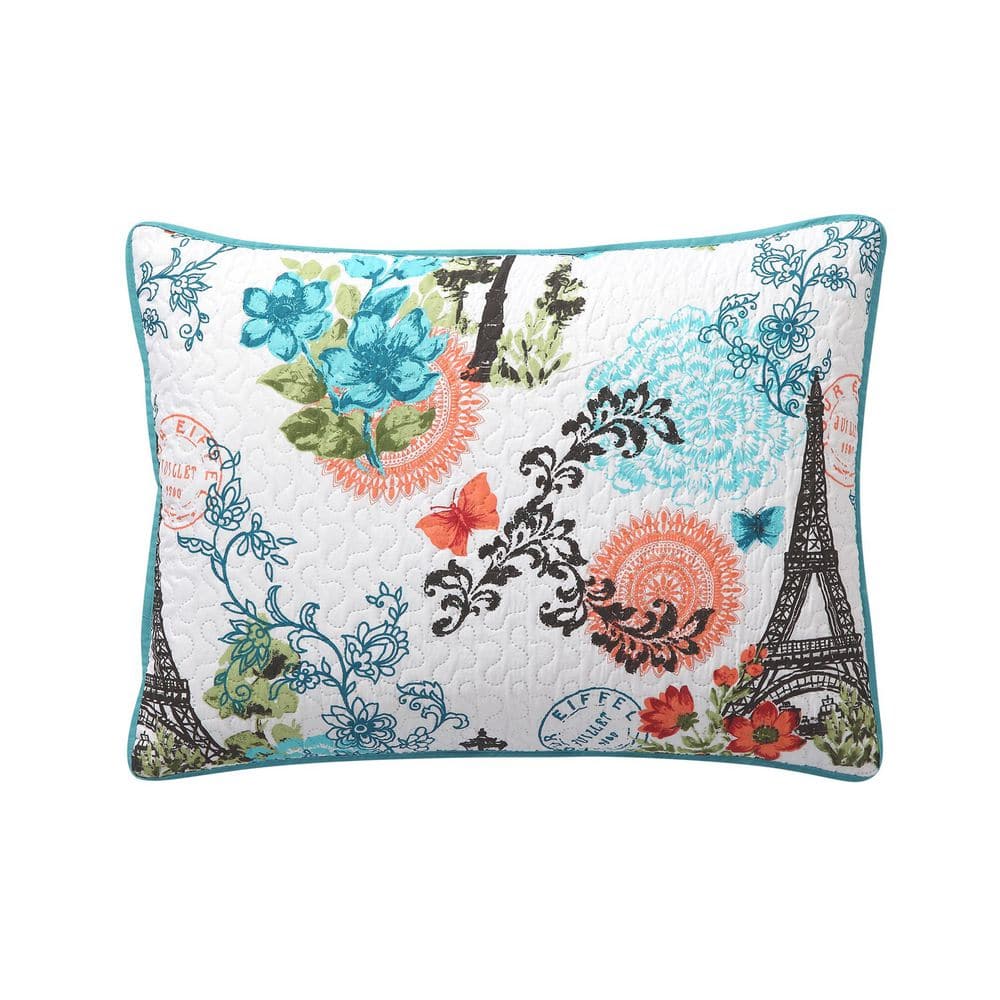 Eiffel Blue Reversible Microfiber King Quilt Set
