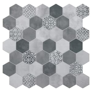 Hexagon 11.3 X 11.4 in. Cement Gray Peel and Stick Backsplash Stone Composite Wall Tile ( 10 Tiles, 9 sq. ft. )