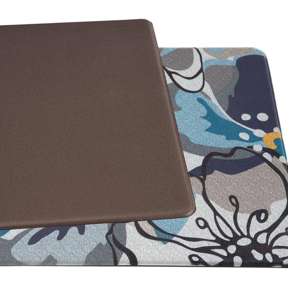 Blue and Gray Floral Anti-Fatigue Standing Mat 18" x 47"