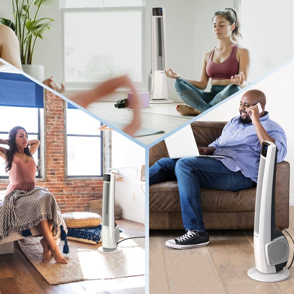38" White Oscillating Tower Fan with Remote and Auto Shut-Off