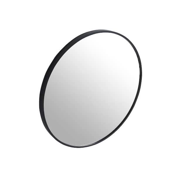 16 in. W x 16 in. H Small Round Single Simple Aluminum Framed Wall Mounted Bathroom Vanity Mirror in Black