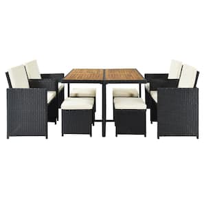 9-piece PE Wicker Patio Outdoor Dinner Table Set with Beige Cushion