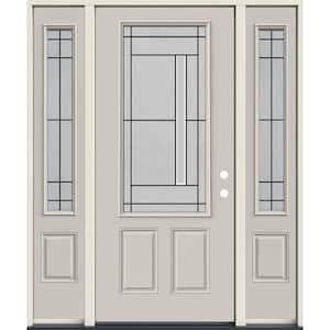 36 in. x 80 in. Left Hand/Inswing 3/4 Lite Atherton Decorative Glass Primed Steel Prehung Front Door with Sidelites