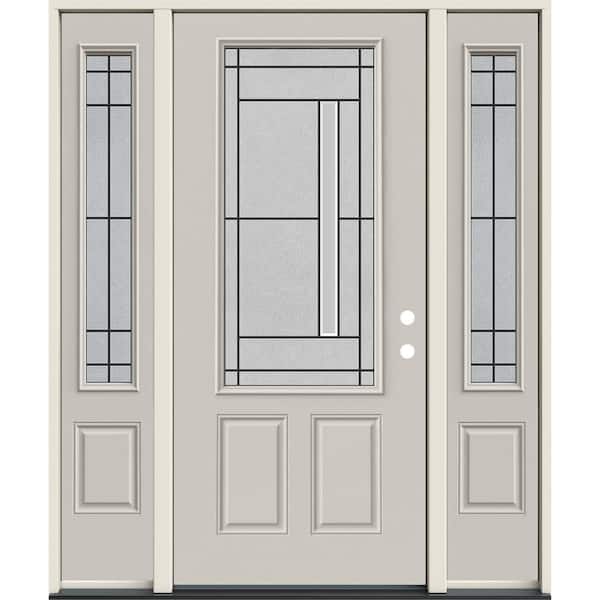 JELD-WEN 36 in. x 80 in. Left Hand/Inswing 3/4 Lite Atherton Decorative Glass Primed Steel Prehung Front Door with Sidelites