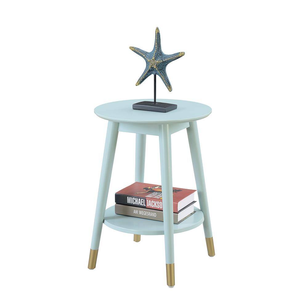 Savannah Sea Foam Round End Table with Gold-Tipped Legs