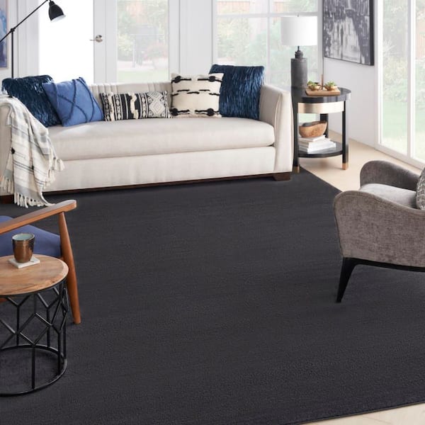 Essentials 12 ft. x 15 ft. Black Solid Contemporary Indoor/Outdoor Patio Area Rug