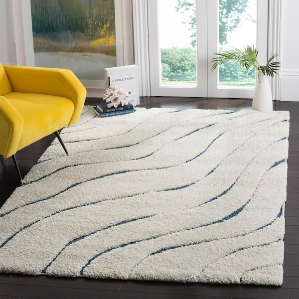 Florida Shag Cream/Blue 8 ft. x 10 ft. Striped Solid Area Rug