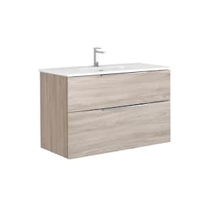 Dalia 40 in. W x 18.1 in. D x 23.8 in. H Single Sink Wall Mounted Bath Vanity in Grey Pine with White Ceramic Top