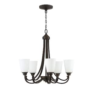 Grace 5-Light Espresso Finish with Frost White Glass Transitional Chandelier for Kitchen/Dining/Foyer, No Bulbs Included