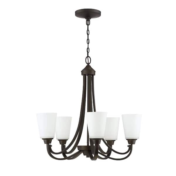 CRAFTMADE Grace 5-Light Espresso Finish with Frost White Glass Transitional Chandelier for Kitchen/Dining/Foyer, No Bulbs Included