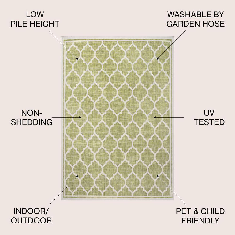 Green and Cream Trellis Flat Woven Indoor/Outdoor Rug, 4' x 6'