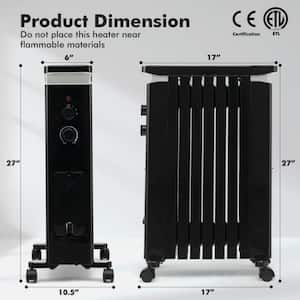 1500-Watt Electric Oil-filled Radiant Space Heater Portable Space Heater with Humidification Box, 4 wheels and Handles