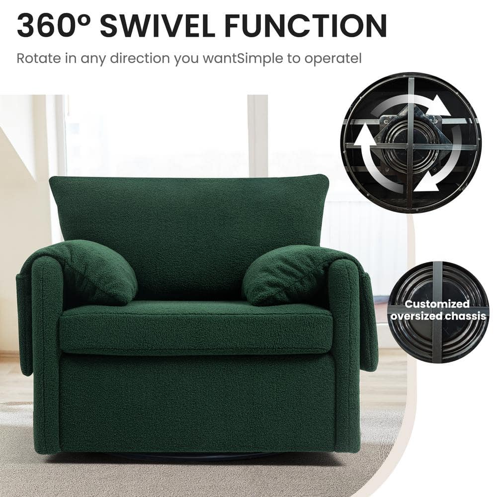 Dark Green Oversized Metal Swivel Barrel Accent Chair
