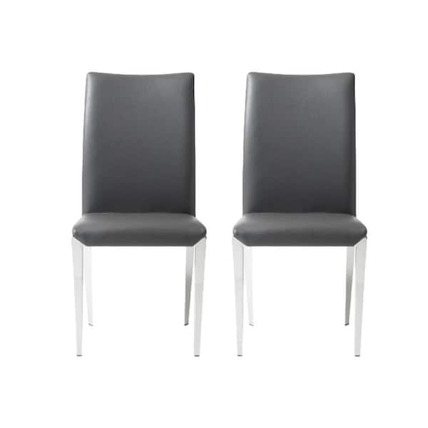 HomeRoots Dark Gray And Silver Upholstered Faux Leather Side Chair (Set of 2)