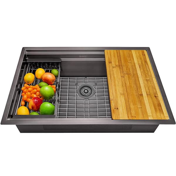 AKDY Handmade 32-in x 18-in Stainless Steel Single Bowl Undermount Commercial Workstation Kitchen Sink All-in-One Kit