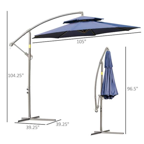 Beperken Rijpen voetstappen Outsunny 8.8 ft. Banana Parasol Cantilever Patio Umbrella with Crank  Handle, Double Tier Canopy and Cross Base in Dark Blue 84D-187DB - The Home  Depot