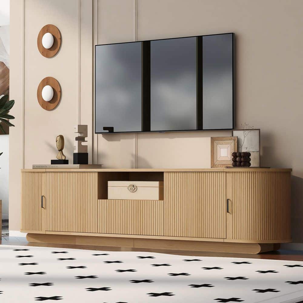 Harper & Bright Designs 78.7 in. Acacia Wood Color TV Stand Fits
