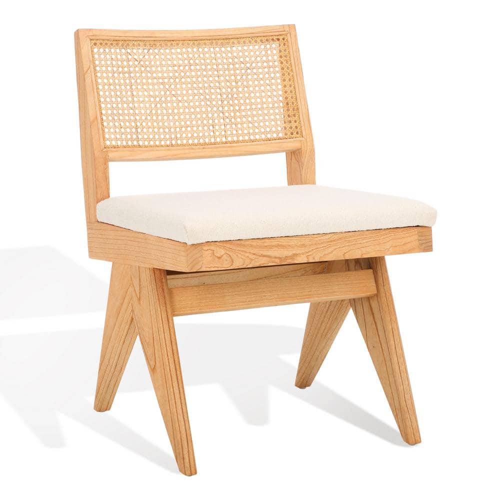 Beige and Natural High Back Rattan Cane Dining Side Chair