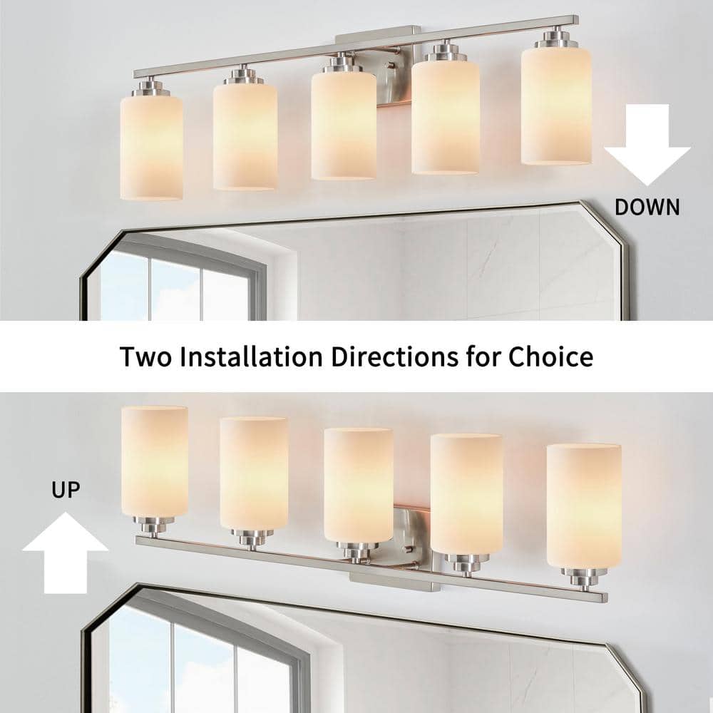 Brushed Nickel 5-Light Vanity Fixture with Frosted Glass Shades